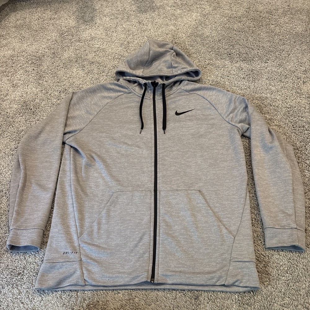 Nike Dri Fit Men Long Sleeve L/S Striped Jacket Full Zip Gray 860465-036 XL